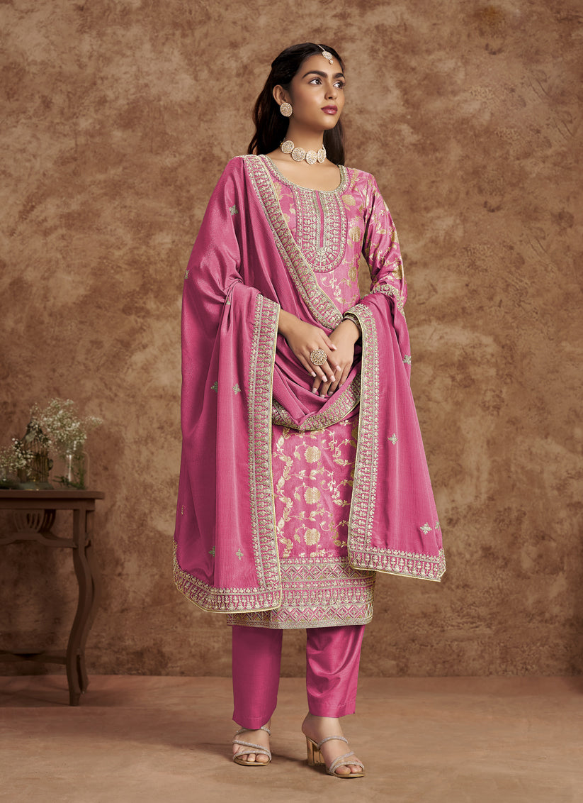 cherry pink dola jacquard embroidered plus size suit