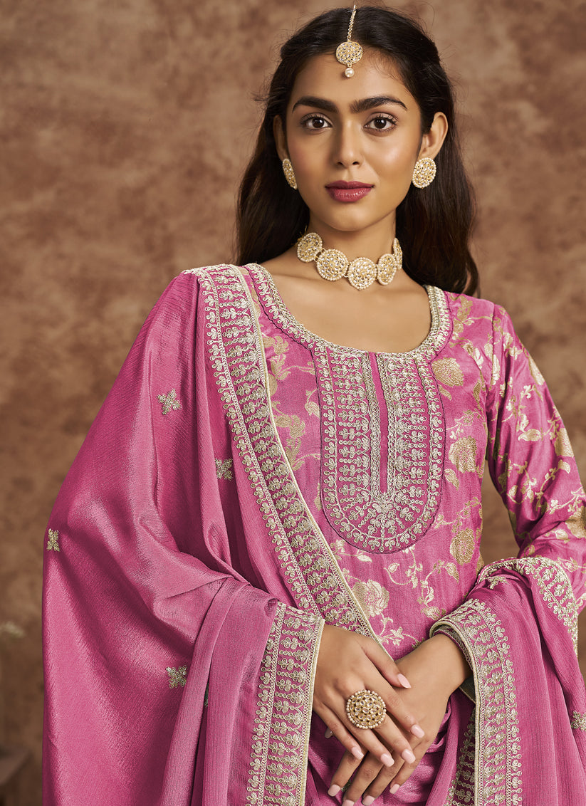 cherry pink dola jacquard embroidered plus size suit