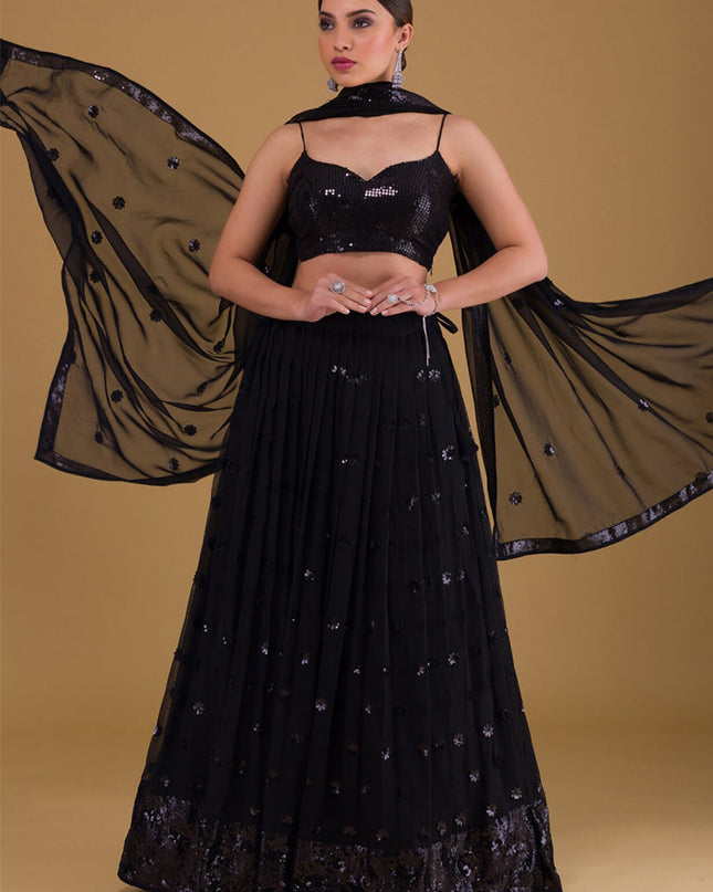 black embroidered georgette lehenga choli set