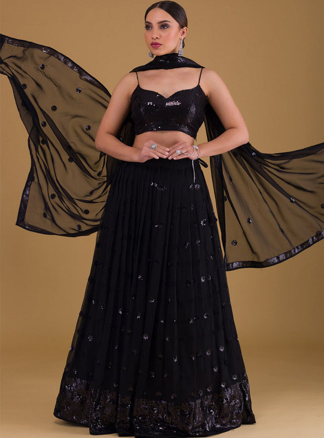 black embroidered georgette lehenga choli set