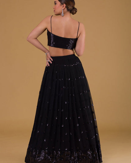 black embroidered georgette lehenga choli set