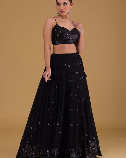 black embroidered georgette lehenga choli set