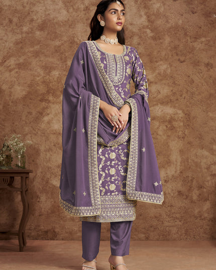 mauve dola jacquard embroidered plus size suit