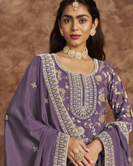 mauve dola jacquard embroidered plus size suit