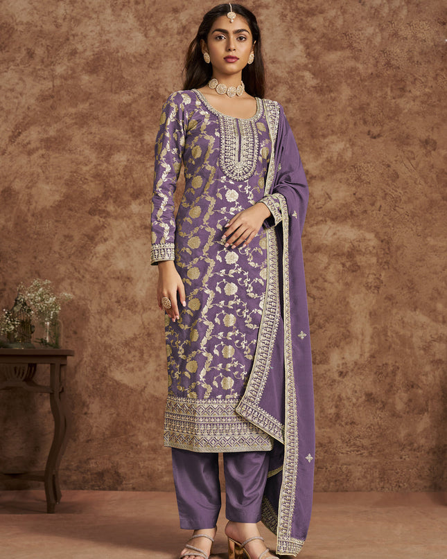mauve dola jacquard embroidered plus size suit