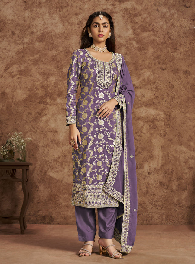 mauve dola jacquard embroidered plus size suit