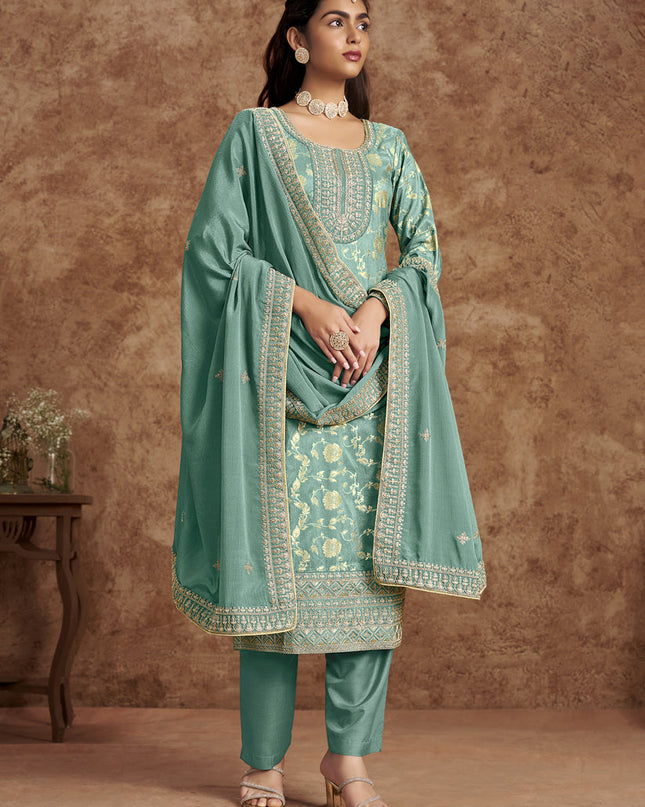 mint blue dola jacquard embroidered plus size suit
