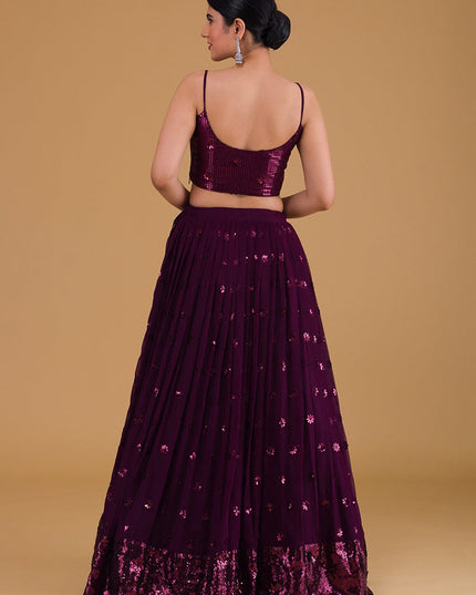 purple embroidered georgette lehenga choli set