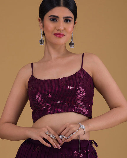 purple embroidered georgette lehenga choli set