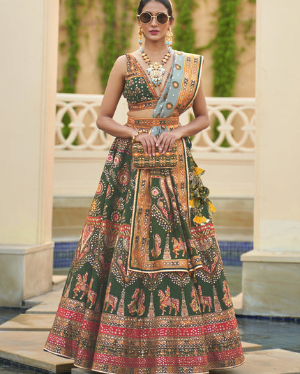 Forest Green Rajwadi Silk Embellished Lehenga Choli