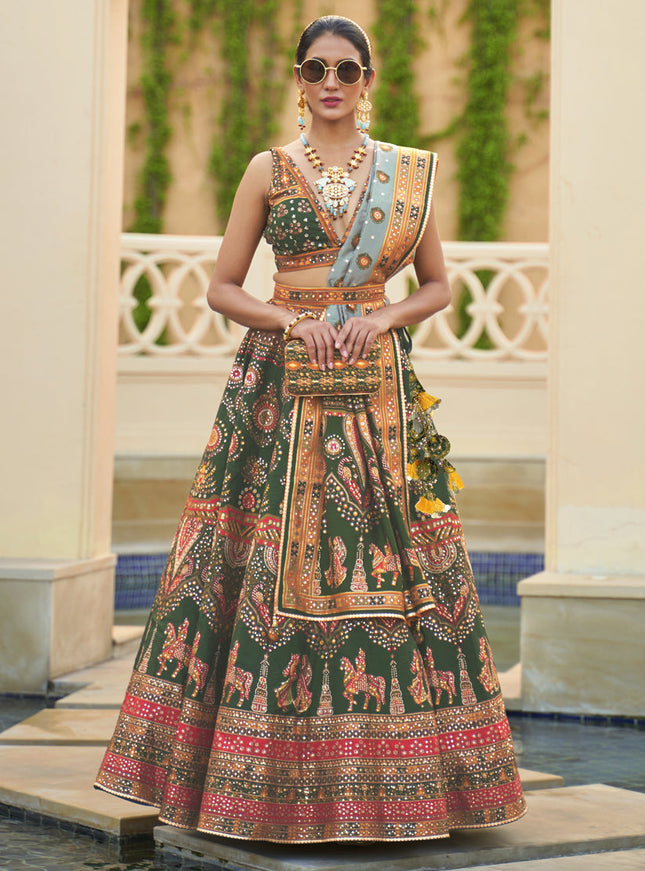 Forest Green Rajwadi Silk Embellished Lehenga Choli