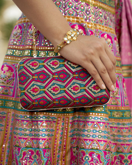 Rani Pink Rajwadi Silk Embellished Lehenga Choli