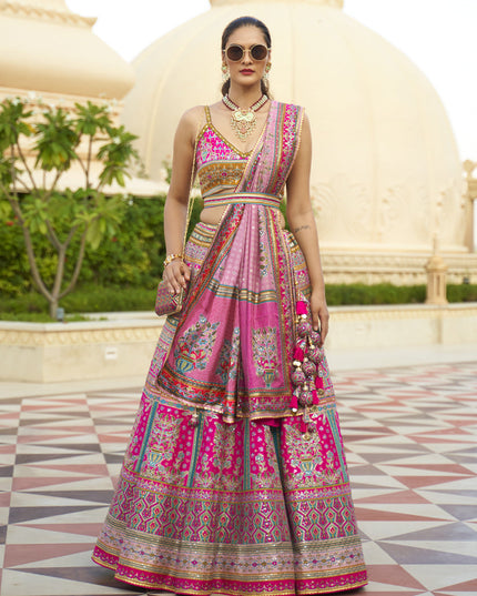 Rani Pink Rajwadi Silk Embellished Lehenga Choli