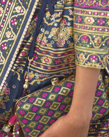 Prussian Blue Rajwadi Silk Embellished Lehenga Choli