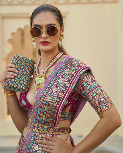 Magenta Rajwadi Silk Embellished Lehenga Choli