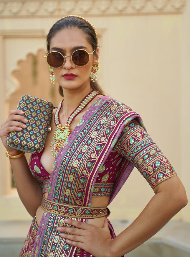 Magenta Rajwadi Silk Embellished Lehenga Choli