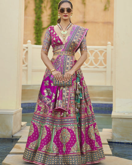 Magenta Rajwadi Silk Embellished Lehenga Choli