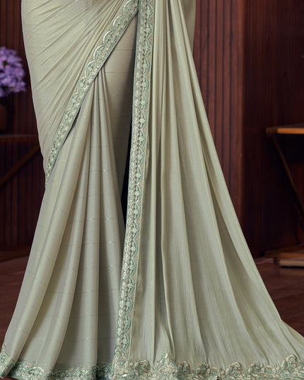 Astonishing Mint Grey Sequins Silk Embroidered Designer Saree