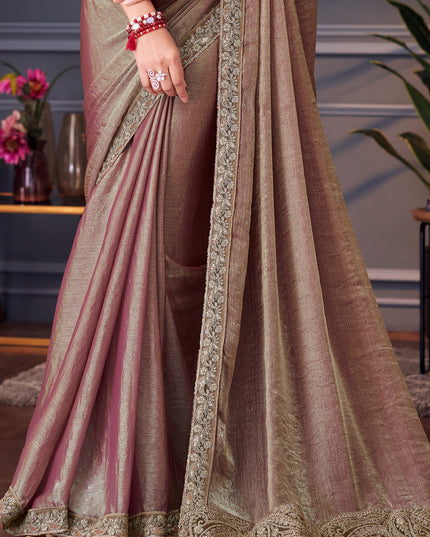 Outstanding Bronze Double Tone Silk Embroidered Designer Saree