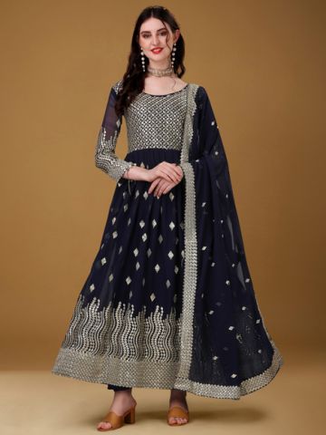 Presenting Light Brown Georgette Fabric Designer Gown With Net Dupatta –  Kaleendi