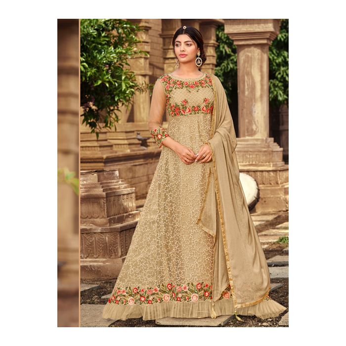 Buy Indian Beige Beauty Golden Embroidered Silk Anarkali Suit for Women  Online in USA, UK, Canada, Australia, Germany, New Zealand and Worldwide at  Best Prices