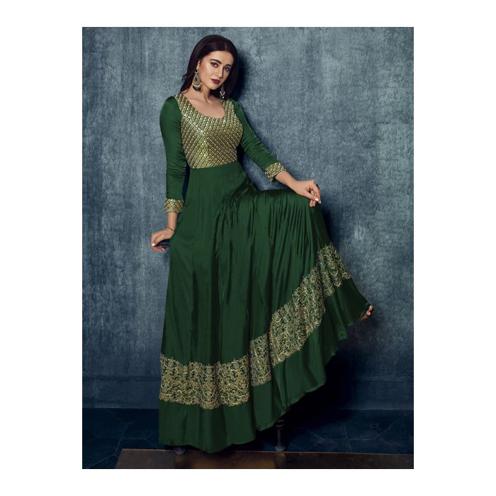 Buy Bottle Green Silk Wedding Wear Cording Work Gown With Dupatta Online  From Wholesale Salwar.